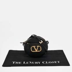 Valentino Black Leather VLogo Round Crossbody Bag