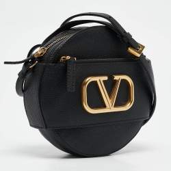 Valentino Black Leather VLogo Round Crossbody Bag