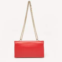 Pre Owned Valentino Red Leather Rockstud Va Va Voom Chain Clutch