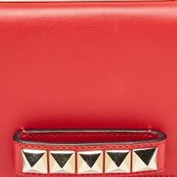 Pre Owned Valentino Red Leather Rockstud Va Va Voom Chain Clutch