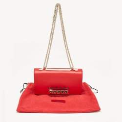 Pre Owned Valentino Red Leather Rockstud Va Va Voom Chain Clutch