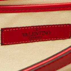Pre Owned Valentino Red Leather Rockstud Va Va Voom Chain Clutch