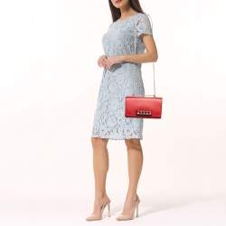 Pre Owned Valentino Red Leather Rockstud Va Va Voom Chain Clutch
