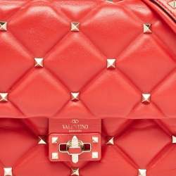 Pre Owned Valentino Red Quilted Leather Medium Candystud Top Handle Bag