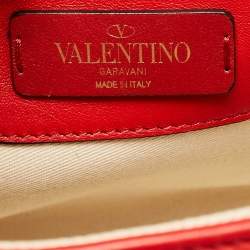 Pre Owned Valentino Red Quilted Leather Medium Candystud Top Handle Bag
