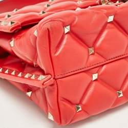 Pre Owned Valentino Red Quilted Leather Medium Candystud Top Handle Bag