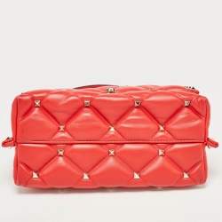 Pre Owned Valentino Red Quilted Leather Medium Candystud Top Handle Bag