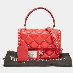 Pre Owned Valentino Red Quilted Leather Medium Candystud Top Handle Bag
