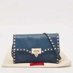 Valentino Blue Leather Rockstud Flap Crossbody Bag
