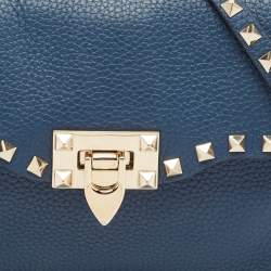 Valentino Blue Leather Rockstud Flap Crossbody Bag