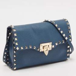 Valentino Blue Leather Rockstud Flap Crossbody Bag