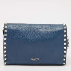 Valentino Blue Leather Rockstud Flap Crossbody Bag