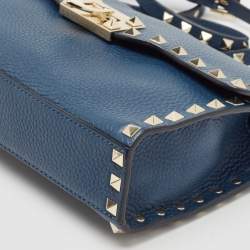 Valentino Blue Leather Rockstud Flap Crossbody Bag