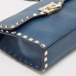 Valentino Blue Leather Rockstud Flap Crossbody Bag
