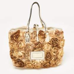 Pre Owned Valentino Multicolor Flower Applique Satin and Leather Tote