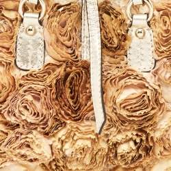 Pre Owned Valentino Multicolor Flower Applique Satin and Leather Tote