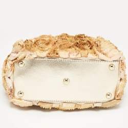 Pre Owned Valentino Multicolor Flower Applique Satin and Leather Tote