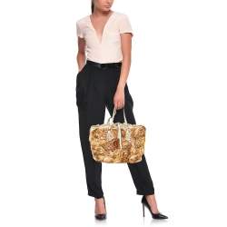 Pre Owned Valentino Multicolor Flower Applique Satin and Leather Tote