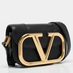 Pre Owned Valentino Black Leather Small Supervee Crossbody Bag