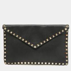 Pre Owned Valentino Black Leather Rockstud Envelope Pouch