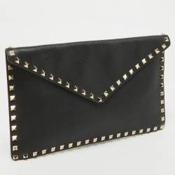 Pre Owned Valentino Black Leather Rockstud Envelope Pouch