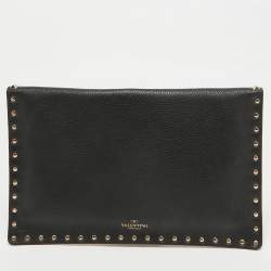 Pre Owned Valentino Black Leather Rockstud Envelope Pouch