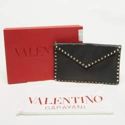 Pre Owned Valentino Black Leather Rockstud Envelope Pouch