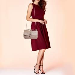 Pre Owned Valentino Beige Leather Medium Glam Lock Chain Shoulder Bag