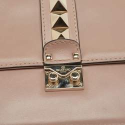 Pre Owned Valentino Beige Leather Medium Glam Lock Chain Shoulder Bag