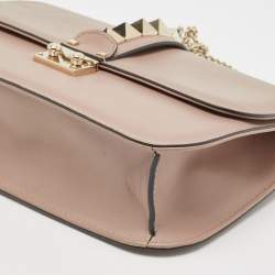 Pre Owned Valentino Beige Leather Medium Glam Lock Chain Shoulder Bag