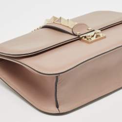 Pre Owned Valentino Beige Leather Medium Glam Lock Chain Shoulder Bag