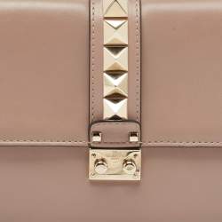 Pre Owned Valentino Beige Leather Medium Glam Lock Chain Shoulder Bag