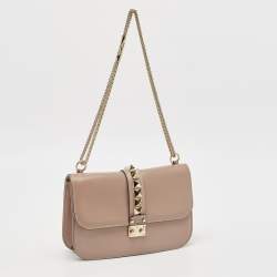 Pre Owned Valentino Beige Leather Medium Glam Lock Chain Shoulder Bag