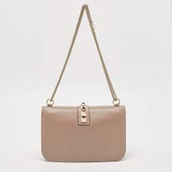 Pre Owned Valentino Beige Leather Medium Glam Lock Chain Shoulder Bag