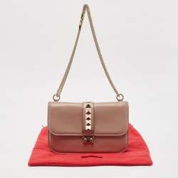 Pre Owned Valentino Beige Leather Medium Glam Lock Chain Shoulder Bag