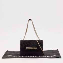 Pre Owned Valentino Black Suede Embroidered Chain Shoulder Bag
