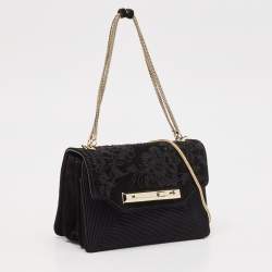 Pre Owned Valentino Black Suede Embroidered Chain Shoulder Bag