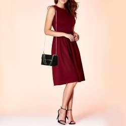 Pre Owned Valentino Black Suede Embroidered Chain Shoulder Bag