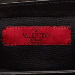 Pre Owned Valentino Black Suede Embroidered Chain Shoulder Bag