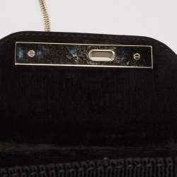 Pre Owned Valentino Black Suede Embroidered Chain Shoulder Bag