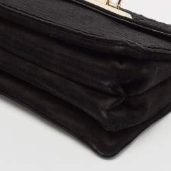 Pre Owned Valentino Black Suede Embroidered Chain Shoulder Bag