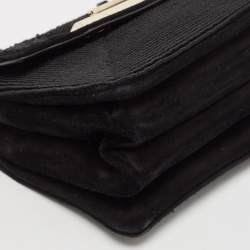 Pre Owned Valentino Black Suede Embroidered Chain Shoulder Bag