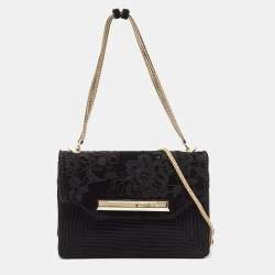 Pre Owned Valentino Black Suede Embroidered Chain Shoulder Bag
