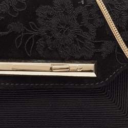 Pre Owned Valentino Black Suede Embroidered Chain Shoulder Bag