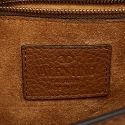 Pre Owned Valentino Brown Leather Medium Rockstud Glam Lock Flap Bag