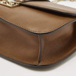 Pre Owned Valentino Brown Leather Medium Rockstud Glam Lock Flap Bag