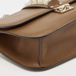 Pre Owned Valentino Brown Leather Medium Rockstud Glam Lock Flap Bag