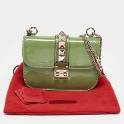 Valentino Green Patent Leather Small Rockstud Glam Lock Flap Bag