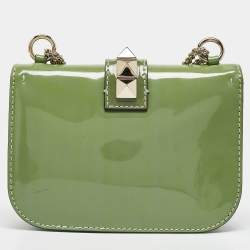 Valentino Green Patent Leather Small Rockstud Glam Lock Flap Bag
