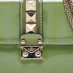 Valentino Green Patent Leather Small Rockstud Glam Lock Flap Bag